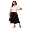 Adrianna Papell Diffusion Women's Open V-Neck Polo Mix Rib Cable Sweater with Short Sleeves, Ivory/Black, XL view 4