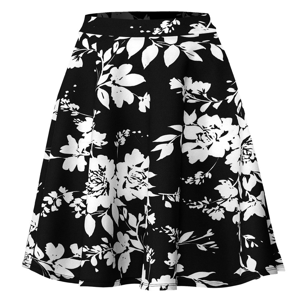 SSOULM A-Line Midi Skirt - Made in USA - Stretchy High Waisted Flare Skirts with Plus Size FLOWERBLACK XL