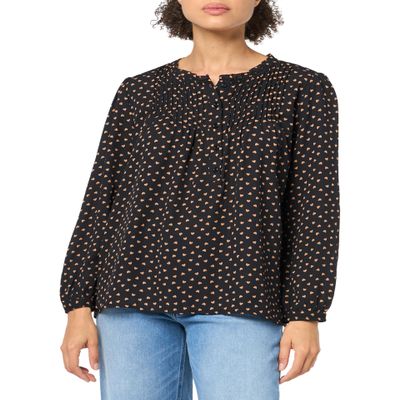 Adrianna Papell Diffusion Women's Pintuck Button Down Blouse, Black/Camel Classic Hearts, S