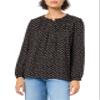 Adrianna Papell Diffusion Women's Pintuck Button Down Blouse, Black/Camel Classic Hearts, S view 1