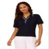 Adrianna Papell Diffusion Women's Open V-Neck Polo Mix Rib Cable Sweater with Short Sleeves, Navy/Ivory, XL view 1