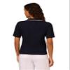 Adrianna Papell Diffusion Women's Open V-Neck Polo Mix Rib Cable Sweater with Short Sleeves, Navy/Ivory, XL view 2
