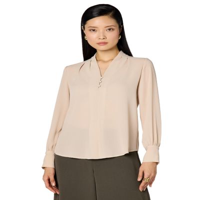 Adrianna Papell Diffusion Women's Solid Long Sleeve Blouse, Champagne Blush, S