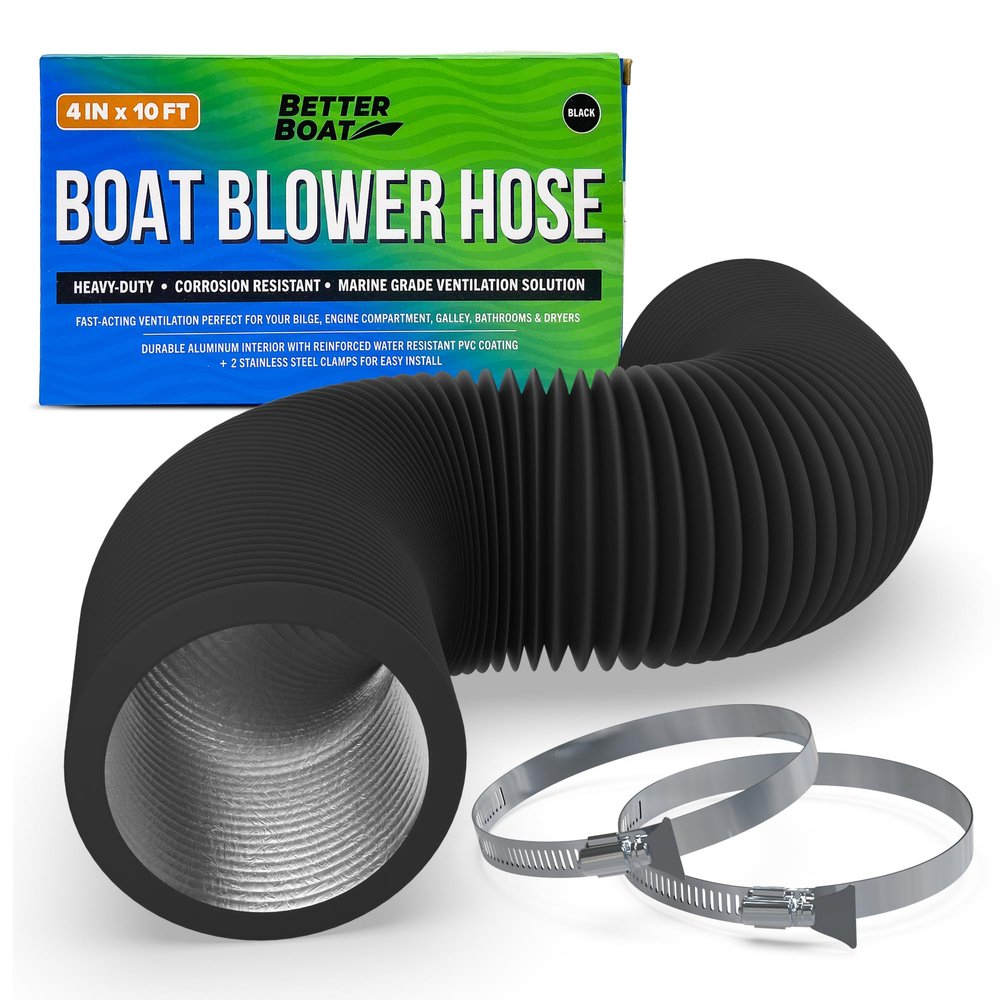 Boat Blower Hose, 4 Inch Marine Exhaust Hose, 10 Ft Flexible PVC Duct for Bilge, Engine Compartment, Galley, Head, or Dryer Vent, Black