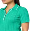 Adrianna Papell Diffusion Women's Open V-Neck Polo Mix Rib Cable Sweater with Short Sleeves, Simply Green/Ivory, XL view 3