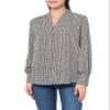 Adrianna Papell Diffusion Women's Printed Button V-Neck Blouse, Ivory/Black Sketch Geo, XL view 1