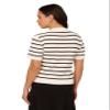 Adrianna Papell Diffusion Women's Pointelle Short Sleeve Polo Striped V-Placket Sweater, Ivory/Black, S view 2