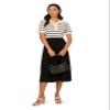 Adrianna Papell Diffusion Women's Pointelle Short Sleeve Polo Striped V-Placket Sweater, Ivory/Black, S view 4