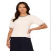 Adrianna Papell Diffusion Women's Crew Neck Cable Scalloped Edge Tipped Short Sleeve Sweater, Ivory/Black, L