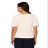 Adrianna Papell Diffusion Women's Crew Neck Cable Scalloped Edge Tipped Short Sleeve Sweater, Ivory/Black, L view 2