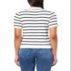 Adrianna Papell Diffusion Women's Pointelle Short Sleeve Polo Striped V-Placket Sweater, Ivory/Navy, M view 2