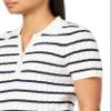 Adrianna Papell Diffusion Women's Pointelle Short Sleeve Polo Striped V-Placket Sweater, Ivory/Navy, M view 3
