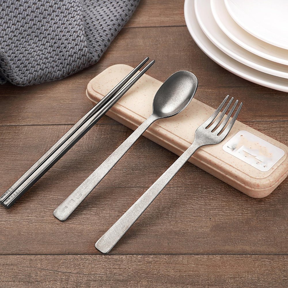 YOtat Travel Utensils, Pure Titanium Alloy 4pcs Cutlery Set Portable Camp Reusable Flatware Silverware, Include Fork Spoon Chopsticks with Case