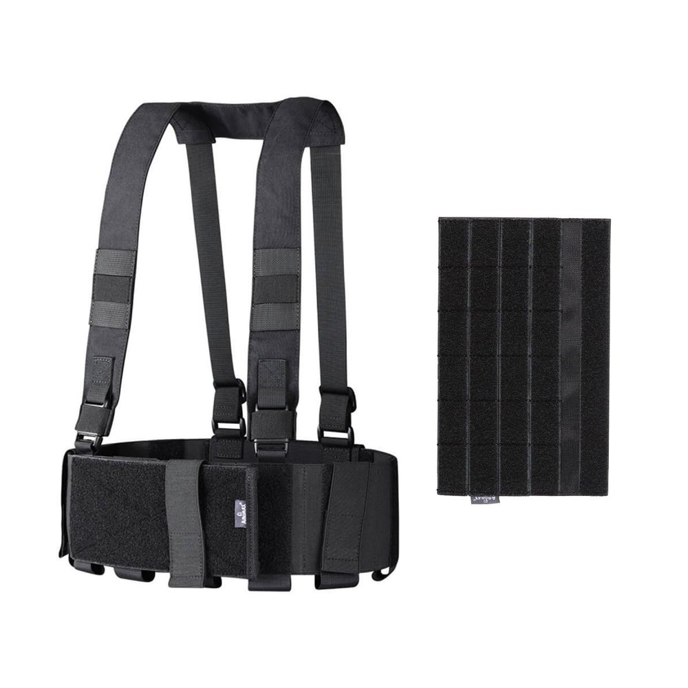 GoldenBall Velcro & Nylon Fabric High Speed 9 Pouch Chest Rig with Rig Panel - (Black)