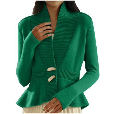 Women's Casual Long Sleeve Ribbed Knit Sweaters Button Down Ruffle Hem Fashion Fall Outfits Sweaters Cardigans Jackets