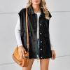 Womens Denim Jean Vest Classic Mid Long Button Up Shirts Cropped Distressed Sleeveless Jean Jacket Fashion Fall Outfits view 4