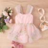 Baby Girl 1st Birthday Outfit Baby Flower Girl Dress Newborn Floral Embroidered Tulle Romper Infant Sleeveless Princess Tutu Dress Photoshoot Cake Smash Outfits Light Pink Embroidery 9-12 Months view 2