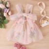 Baby Girl 1st Birthday Outfit Baby Flower Girl Dress Newborn Floral Embroidered Tulle Romper Infant Sleeveless Princess Tutu Dress Photoshoot Cake Smash Outfits Light Pink Embroidery 9-12 Months view 3
