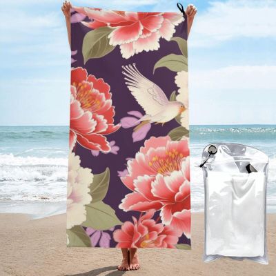 KHiry Microfiber Towel Beach Towels Peony Pattern Quick Dry Towel Soft Lightweight Travel Towels Absorbent Large Easy Pack Travel Things Beach Blanket for Gym Sports Swimming