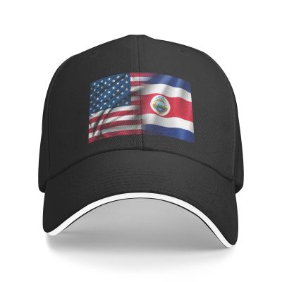 American Flag and Costa Rica Flag Baseball Cap Adjustable Fashion Casquette Casual Duck Tongue Hat for Men Women26 Black