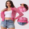 Allegra K Glitter Mesh Bomber Jacket for Women's Shiny Long Sleeve Party Club Zip Up Sheer Jackets X-Small Hot Pink view 2