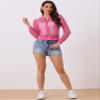Allegra K Glitter Mesh Bomber Jacket for Women's Shiny Long Sleeve Party Club Zip Up Sheer Jackets X-Small Hot Pink view 4