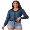 Allegra K Sheer Button Up Blouse for Women's See Through Mesh Long Sleeve Shirt Tops X-Large Dark Blue view 1