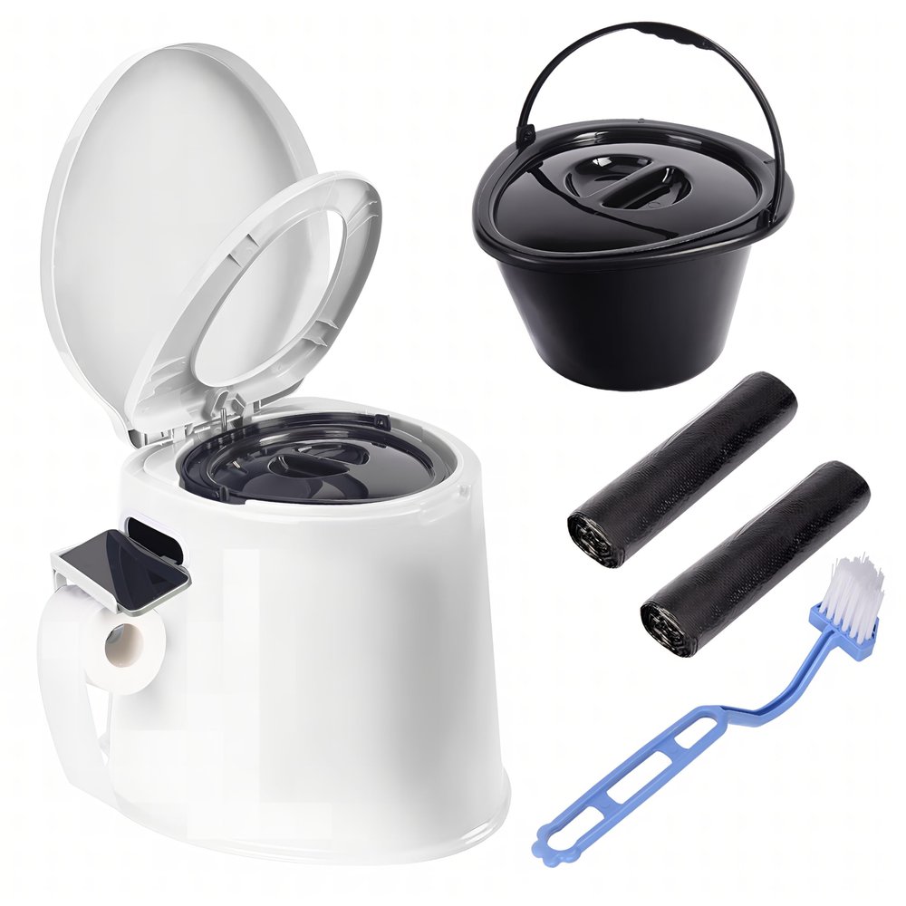 Axidou Portable toilet, adult and child toilet, 5.3 gallon mobile toilet bucket, camping and RV toilet, suitable for camping, hiking, RV, boat, bedroom