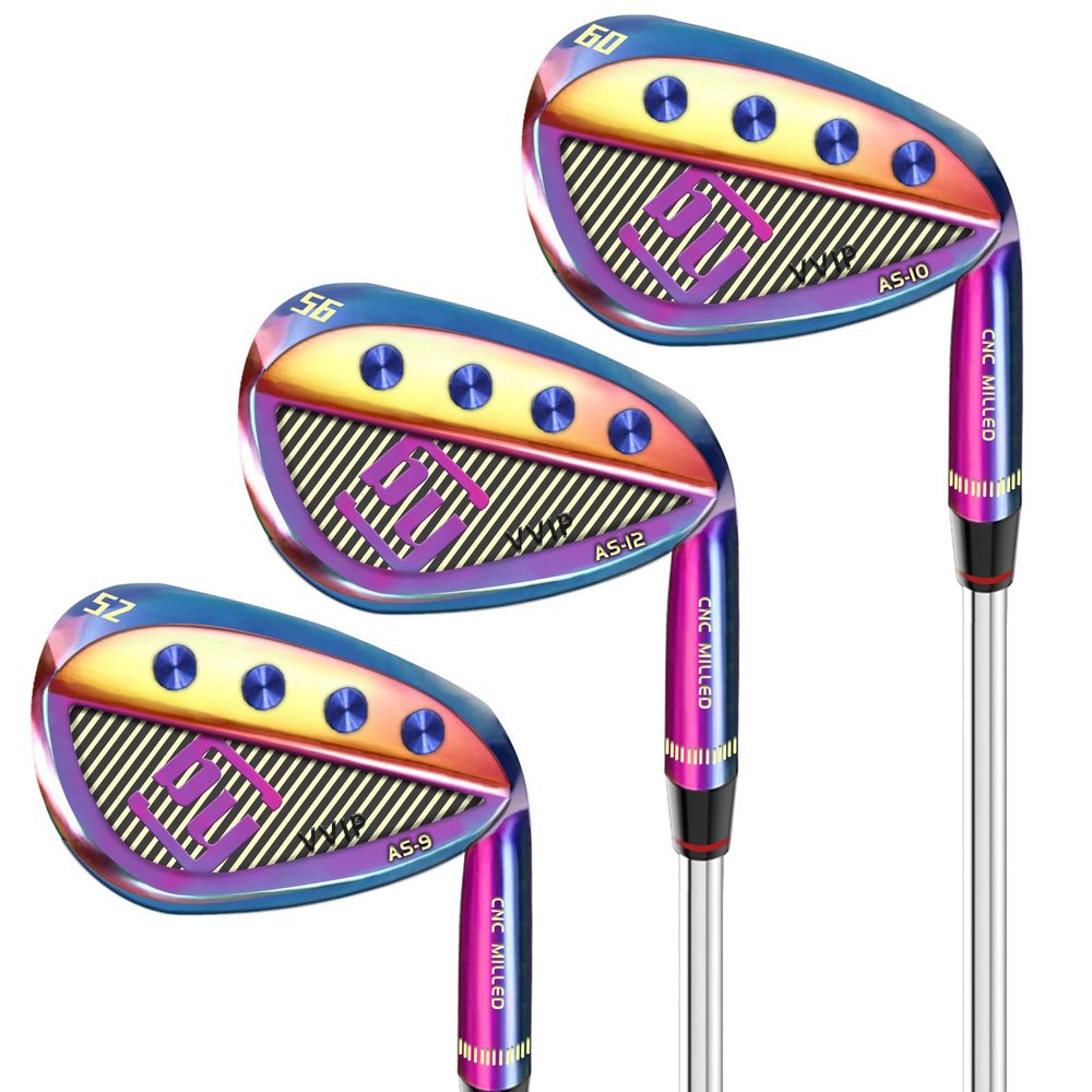 Yamato Full Face Golf Wedge Set or Individual Golf Wedges 50/52/54/56/58/60 Forged Golf Gap Wedge Sand Wedge Lob Wedge Golf Clubs Milled (Stainless Steel, Rainbow 52 56 60 Degree Set, Regular, Right)