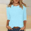 3/4 Sleeve Tops for Women Round Neck Loose Casual Tee Shirts Trendy Three Quarter Length Shirts Cotton Ethnic Solid Tunic Tops 3/4 Sleeve Tunic Tops for Women Shirts for Women Trendy Spring Sky Blue view 2