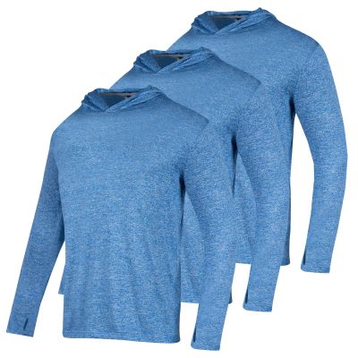3 Pack Men's Sun Protection Hoodie UPF 30+ Long Sleeve Rash Guard Tee Moisture Wicking Pullover T-Shirts(Royal Blue L)
