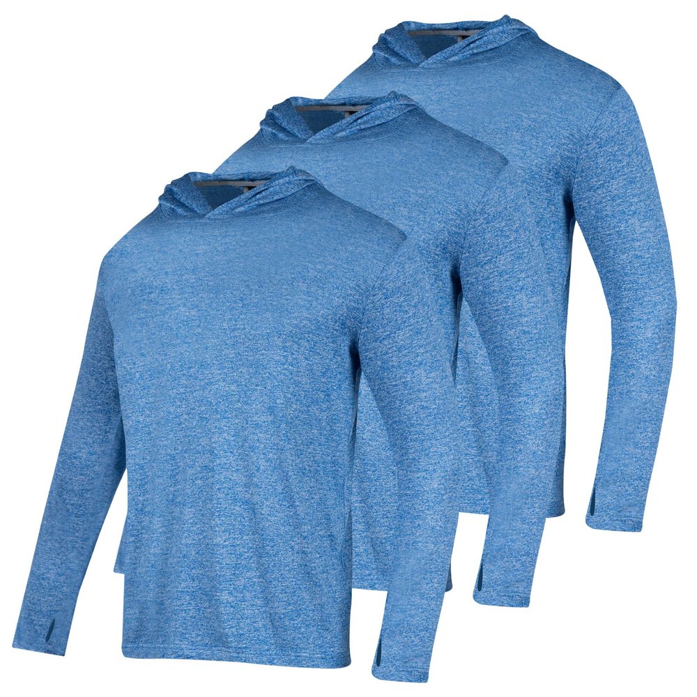 3 Pack Men's Sun Protection Hoodie UPF 30+ Long Sleeve Rash Guard Tee Moisture Wicking Pullover T-Shirts(Royal Blue L)