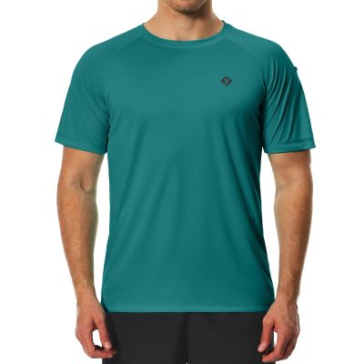 Men's Swim Shirts Quick Dry Rash Guard UPF 50+ Sun Protection Fishing Beach Water Shirts Short Sleeve Emerald Green