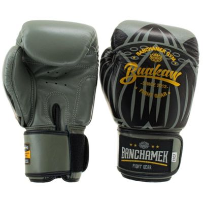BUAKAW Muay Thai Boxing Gloves, Pro Training & Sparring, for Men & Women | Premium Quality Leather Kickboxing, MMA, Punching Bag Gloves (Gray/Black, 12 Oz)