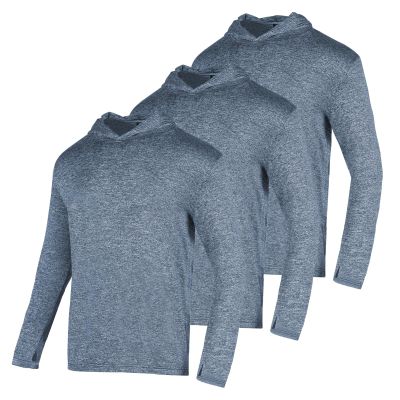 3 Pack Men's Sun Protection Hoodie UPF 30+ Long Sleeve Rash Guard Tee Moisture Wicking Pullover T-Shirts(Navy Blue XL)