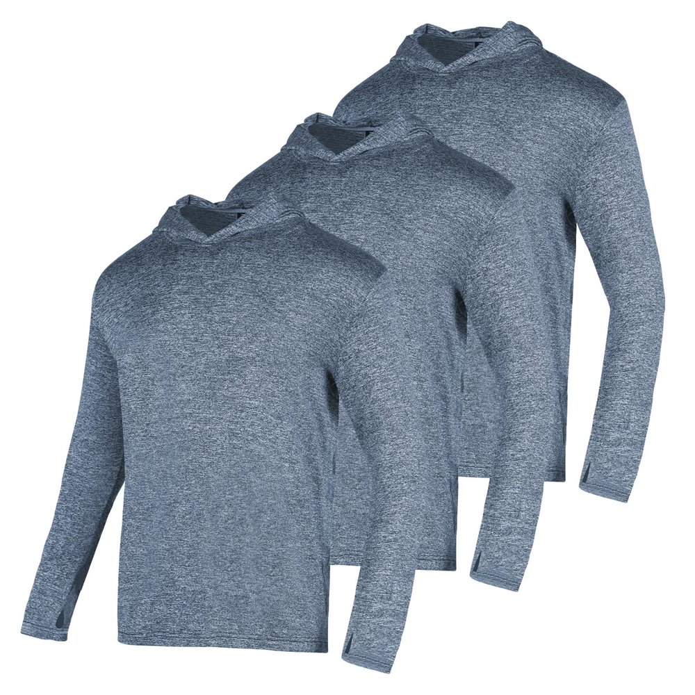3 Pack Men's Sun Protection Hoodie UPF 30+ Long Sleeve Rash Guard Tee Moisture Wicking Pullover T-Shirts(Navy Blue XL)