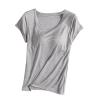 Huilaibazo Womens Built-in Bra T-Shirt Padded Active Yoga Tops Short Sleeves Plain Blouses Soft Pajama Casual Workout Shirts