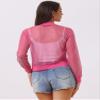 Allegra K Glitter Mesh Bomber Jacket for Women's Shiny Long Sleeve Party Club Zip Up Sheer Jackets Small Hot Pink view 3