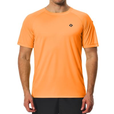 Men's Swim Shirts Quick Dry Rash Guard UPF 50+ Sun Protection Fishing Beach Water Shirts Short Sleeve Orange