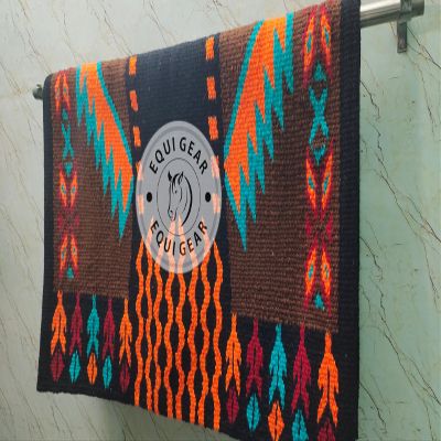 EQUIGEAR Western Ranch Horse Saddle Blanket New Zealand Wool Western Design Handmade Saddle Blanket Top Wool Pad Sensor Flex (Customization Available) ZB-060 (34" x 32")