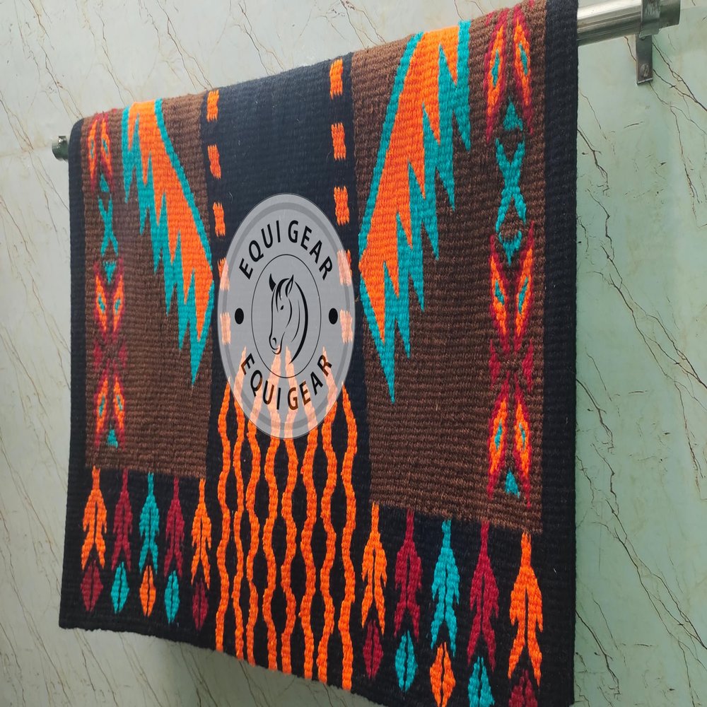 EQUIGEAR Western Ranch Horse Saddle Blanket New Zealand Wool Western Design Handmade Saddle Blanket Top Wool Pad Sensor Flex (Customization Available) ZB-060 (34" x 32")
