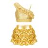 FEESHOW Kids Girls Sparkling Metallic Crop Top with A-line Skirt for Hip Hop Jazz Streetwear Dance Performance Party Yellow A 8 Years view 1