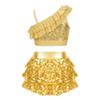 FEESHOW Kids Girls Sparkling Metallic Crop Top with A-line Skirt for Hip Hop Jazz Streetwear Dance Performance Party Yellow A 8 Years view 2