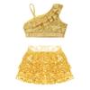 FEESHOW Kids Girls Sparkling Metallic Crop Top with A-line Skirt for Hip Hop Jazz Streetwear Dance Performance Party Yellow A 8 Years view 3