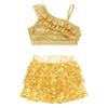 FEESHOW Kids Girls Sparkling Metallic Crop Top with A-line Skirt for Hip Hop Jazz Streetwear Dance Performance Party Yellow A 8 Years view 4
