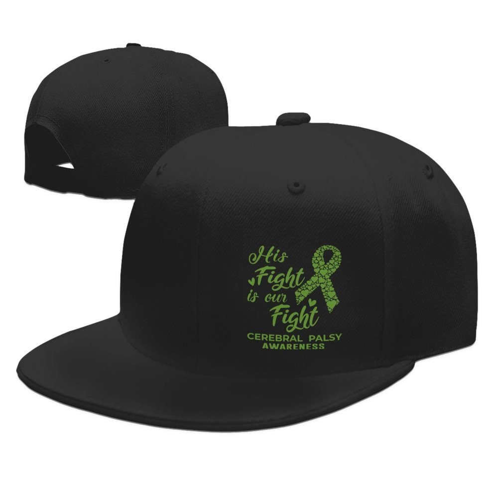 Adjustable His Fight is Our Fight Cerebral Palsy Awareness Hat Adult Casual Flat Bill Baseball Cap Trucker Caps for Sports Outdoor7 Black