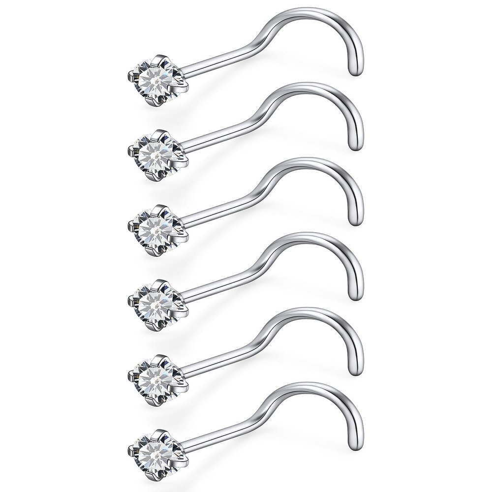 Qiwnswoy Titanium Nose Rings Studs - 20G Astm F136, 1.5mm Diamond CZ Nose Rings for Women & Men