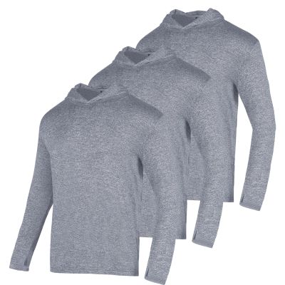 3 Pack Men's Sun Protection Hoodie UPF 30+ Long Sleeve Rash Guard Tee Moisture Wicking Pullover T-Shirts(Grey 2XL)