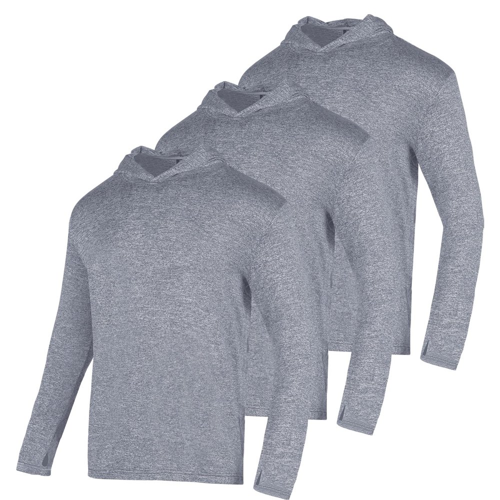 3 Pack Men's Sun Protection Hoodie UPF 30+ Long Sleeve Rash Guard Tee Moisture Wicking Pullover T-Shirts(Grey 2XL)
