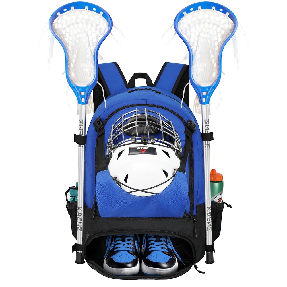 LARIPOP Lacrosse Bag Durable Equipment Backpack with 2 Stick Holders, Dedicated Helmet Compartment for Field Hockey, Youth & Adult Players